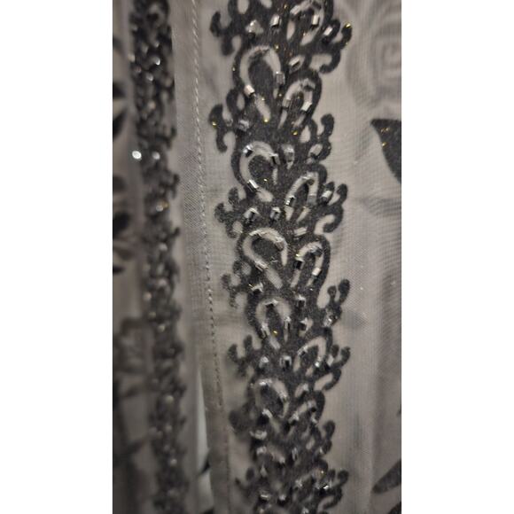 Due Per Due Womens 22W KIMONO Duster Black Velvet Burnout Sheer Floral Beaded - Picture 8 of 9